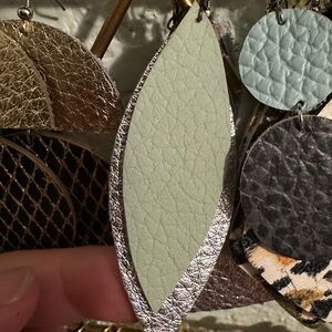 Green and Silver Teardrop Earrings with Textured Design